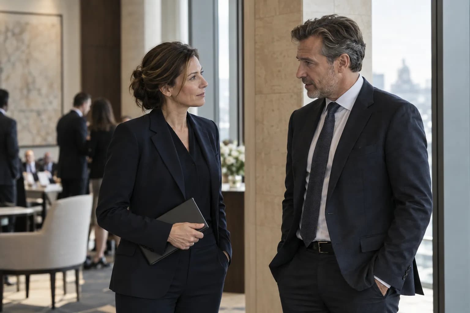 Business leaders in discussion at a conference