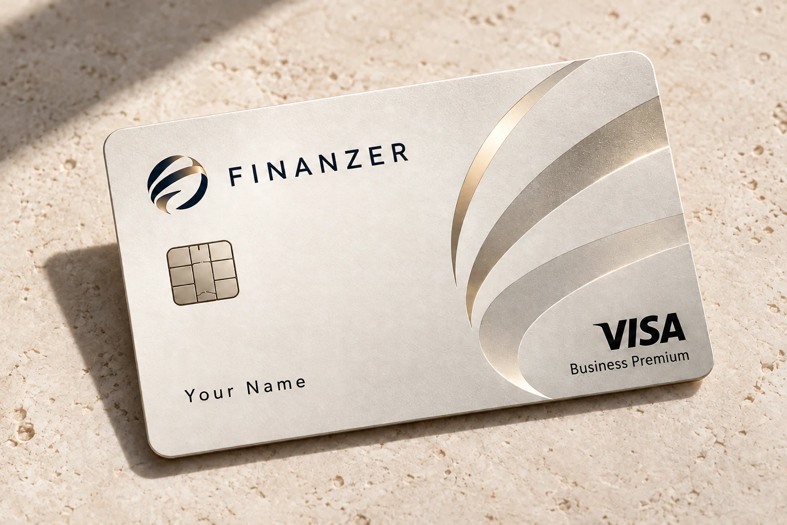 Finanzer Signature Ivory Visa Business Premium card on pale stone