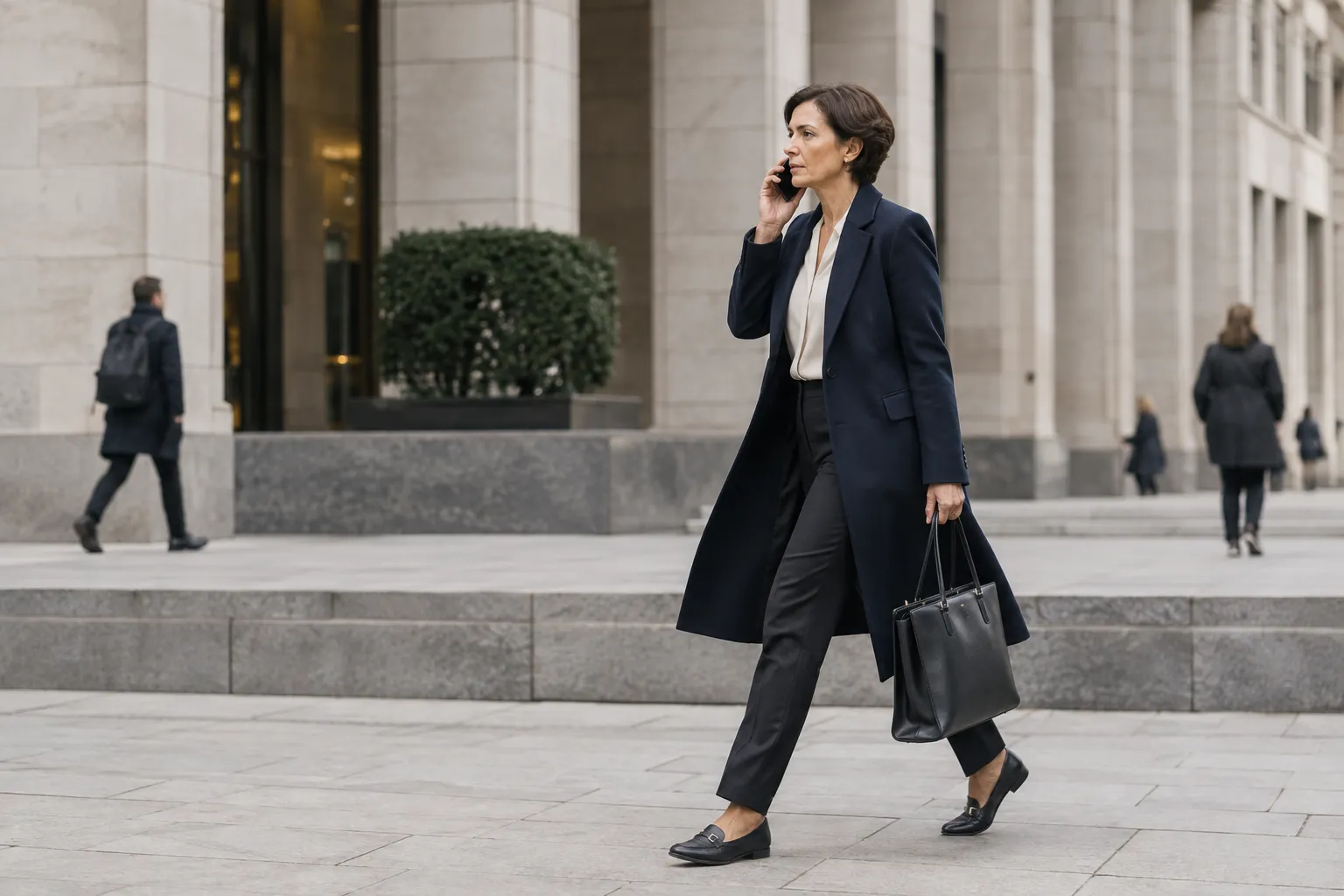 An executive on the phone while walking between meetings
